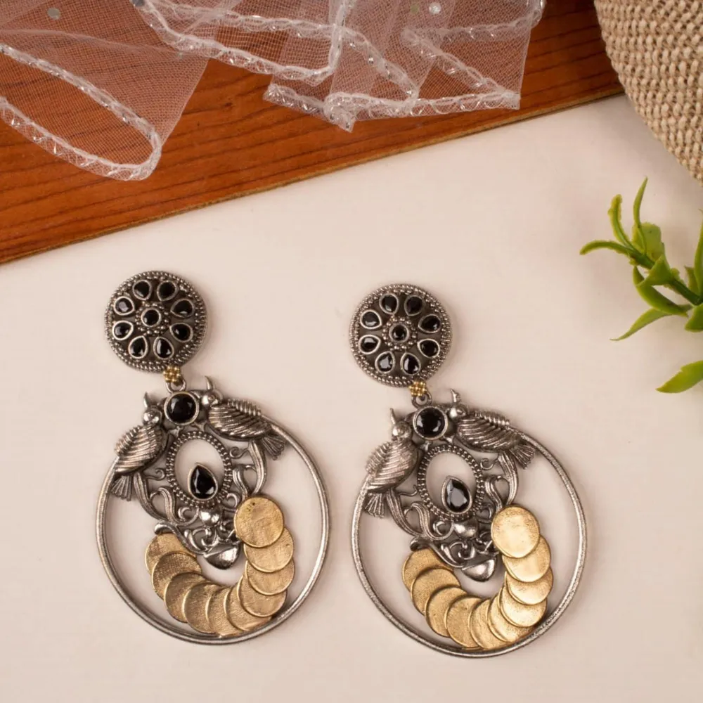 Mor Oxidised Coin Hoops